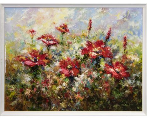 * VAN MATINO, THE GARDEN oil on canvas board, signed 77cm x 102 Framed