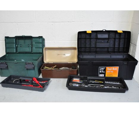 THREE TOOLBOXES CONTAINING TOOLS including sockets, ratchets, pliers, screwdrivers, spanners etc