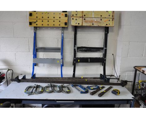A RECORD 1 METRE SASH CRAMP, a Record 1.2metre sash cramp 2 extension pieces, another sash cramp, 5 Record No4 G clamps, two 