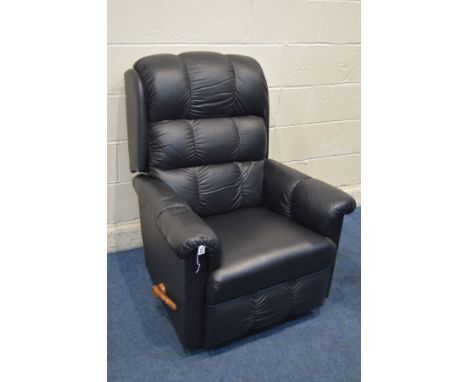 A LAZY BOY BLACK LEATHER MANUAL RECLINING ARMCHAIRS (clean condition)