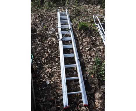 A LYTE INDUSTRIES ALUMINIUM TRIPLE EXTENSION LADDER, closed length 3.3m extended length 8.5m with ladder standoff (2)