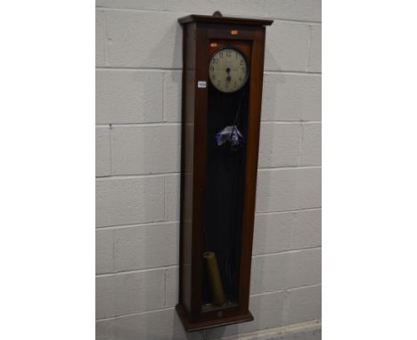 A GENT AND CO LTD, LEICESTER, MAHOGANY PULSYNETIC MASTER CLOCK, 6 1/2 inch silvered dial, height 134cm (pendulum) (untested, 