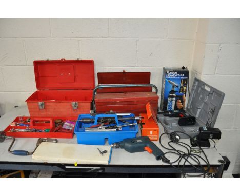 A COLLECTION OF TOOLS AND TOOLBOXES including a Black and Decker drill , a Craft cordless drill (both PAT pass and working bu