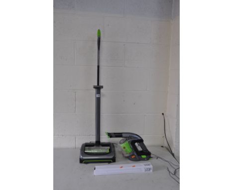 A G TECH AIRRAM 22V CORDLESS UPRIGHT VACUUM CLEANER and a G Tech handheld 22v Cordless Vacuum in a tray (filter light flash )
