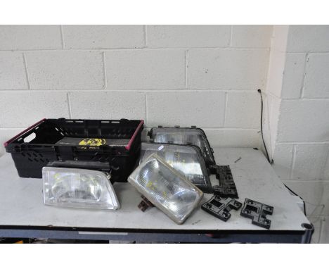 A TRAY CONTAINING OLD STOCK AND RECLAIMED VINTAGE CAR PARTS including four Track Control Arms for Ford Sierra and Granada, Co