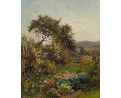 Marie EgnerBauerngartenum 1895Öl auf Leinwand auf Karton; gerahmt45,5 x 37 cmSigniert links unten: M. Egner;rückseitig Sammle