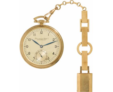 IWC SchaffhausenTaschenuhr mit ChatelaineSchweiz, um 192014kt Gold; Kronenaufzug; goldfarbenes Zifferblatt mit kleiner Sekund