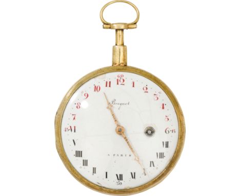 bezeichnet Breguet Taschenuhr mit Tag- und NachtanzeigeParis, um 1800Silber, vergoldet; Schlüsselaufzug; Emailzifferblatt mit