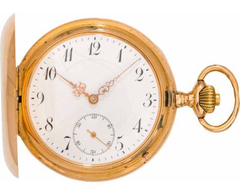 IWC SchaffhausenTaschenuhrSchweiz, um 190014kt Gold; Kronenaufzug; Emailzifferblatt mit kleiner Sekunde; Savonnette, monogram