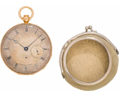 Breguet et filsTaschenuhr mit ViertelstundenrepetitionFrankreich, 1. Viertel 19. Jh.18kt Gold; Schlüsselaufzug; silbernes Zif