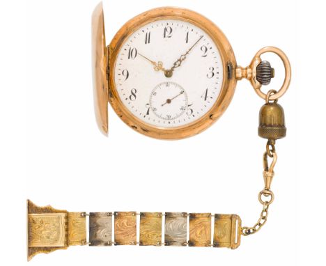 IWC SchaffhausenTaschenuhr mit ChatelaineSchweiz, 1. Hälfte 19. Jh.14kt Gold; Kronenaufzug, Emailzifferblatt mit kleiner Seku