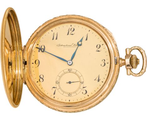 IWC SchaffhausenTaschenuhrSchweiz, Anfang 20. Jh.14kt Gold; Kronenaufzug; goldfarbenes Zifferblatt mit kleiner Sekunde; Savon