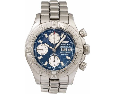 BreitlingArmbanduhr "Super Ocean"Referenznr. "A13340"Edelstahl; blaues Zifferblatt mit kleiner Sekunde, Datum, Wochentag und 