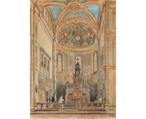 Rudolf von AltBrautpaar im Chor der Breitenfelder Pfarrkirche in Wien1899Aquarell auf Papier; gerahmt46 x 33 cm (Passep.-Auss