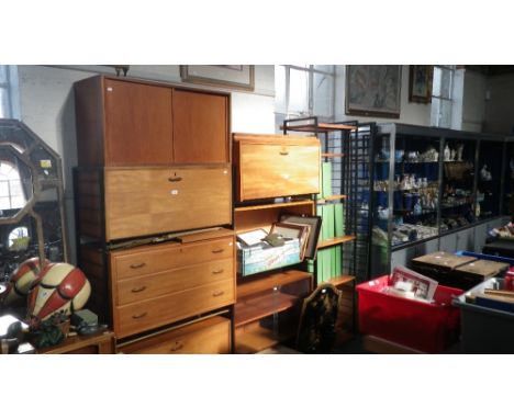A collection of vintage Ladderax shelving with various cupboards and sections  
