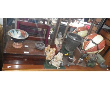A rosewood box, a model of a balloon and various items  