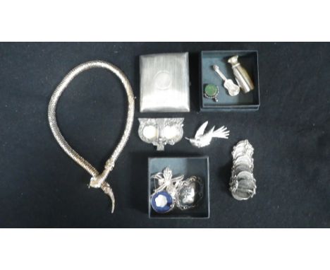 A Birmingham silver linear engine-turned cigarette case, a Centesimi bracelet and a collection of other jewellery items 