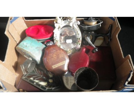 A ceramic framed mirror, fishing reel and other items 