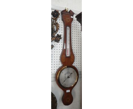 A George III style mahogany barometer with inlaid shell decoration  
