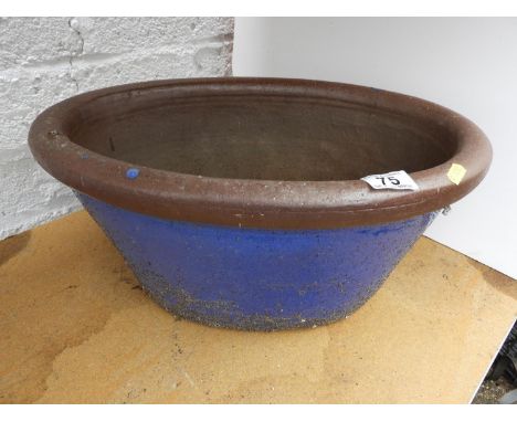 Blue Glazed Oval Planter 