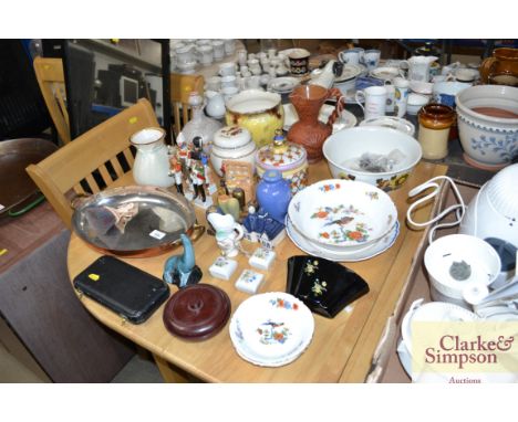 A quantity of various decorative china to include vases, jar and cover, porcelain figures, Egyptian revival ornaments, a Pool