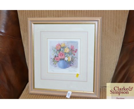 A pencil signed coloured print of flowers, limited edition 414/500