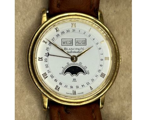 A gentleman's 18ct gold Blancpain perpetual calendar with moonphase wristwatch, model no. 6595 1418 85, movement Le Brassus, 