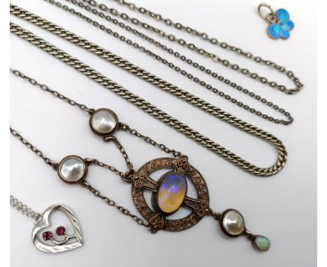 An Art Nouveau style necklace and assorted jewellery (6)overall condition good light ware,  wite metal silver but not tested