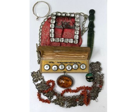 A coral necklace, and other jewellery