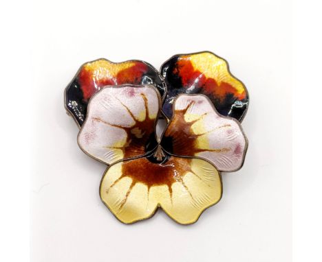 A Norwegian sterling silver and enamel floral brooch, David Anderson, 50 mm wide