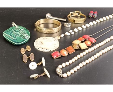 A gold plated bangle, and assorted costume jewellery (box)