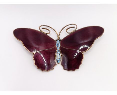 A Norwegian silver and enamel butterfly brooch, Cristian M Hestenes, 80 mm wideEnamel light scratches but overall condition g