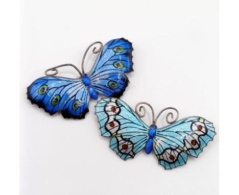 A silver and enamel butterfly brooch, J Atkin &amp; Son, 55 mm wide and another, 55 mm wide (2)