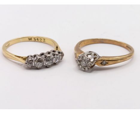 A 9ct gold and diamond solitaire ring, and a five stone diamond ring (2)