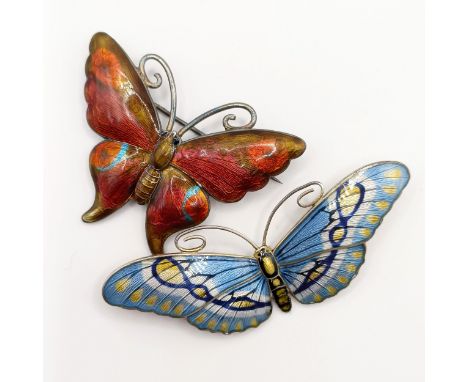 A silver and enamel butterfly brooch, 65 mm wide, and another, 50 mm wide (2)