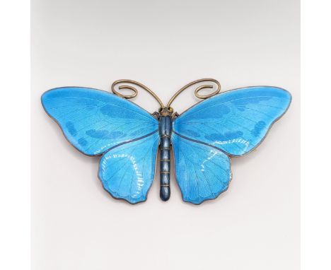 A sterling silver and enamel butterfly brooch, makers mark TM, 80 mm wide
