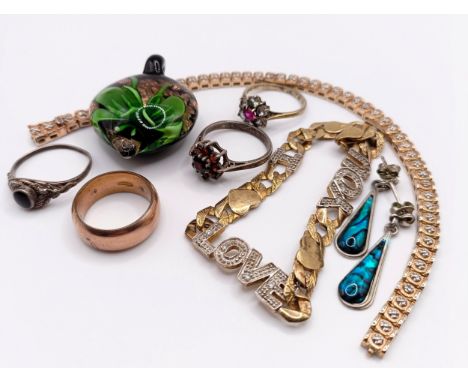 A silver tennis style bracelet and assorted jewellery (9)