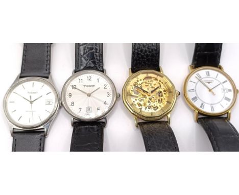 A gentleman's Rotary wristwatch, a Longines wristwatch and two Tissot wristwatches, all with later leather strapsAll hands an