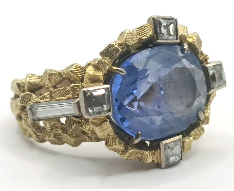 A John Donald 18ct gold, diamond and synthetic sapphire ring, makers mark JAD, ring size KOverall condition good, stone is un