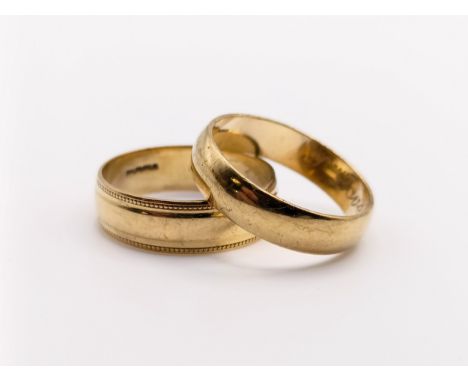 A 9ct gold wedding band, ring size K, and another, ring size K, 4.6 g (2)