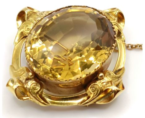 A late 19th/early 20th century yellow metal and citrine brooch