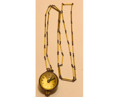 UNMARKED METAL BUCHERER GLOBE PENDANT WATCH, TOTAL WEIGHT APPROX 11.47g, AND GOLD COLOURED CHAIN (UNMARKED), WEIGHT APPROX 5.