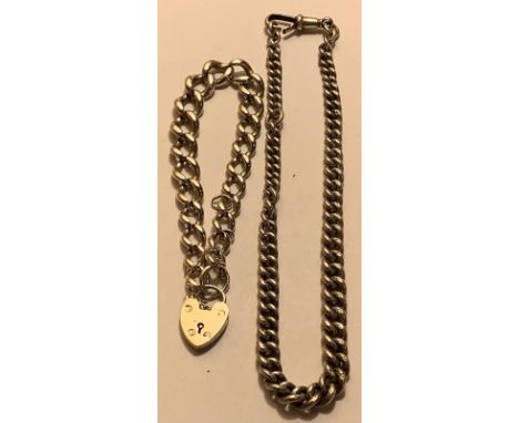 SILVER MARKED HEART LOCK AND CHARM BRACELET, WEIGHT APPROX 25.32g AND LENGTH APPROX 10cm; STERLING SILVER WATCH CHAIN, WEIGHT