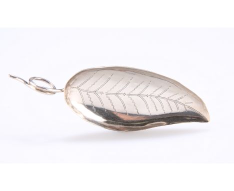 A GEORGE IV SILVER CADDY SPOON,&nbsp;possibly Joseph Taylor, Birmingham 1823, the leaf pattern bowl with twist handle. 8.5cm,