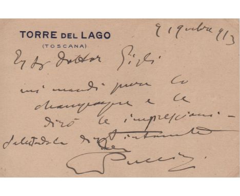 PUCCINI GIACOMO: (1858-1924) Italian Composer. Brief A.L.S., G Puccini, on one side of a correspondence card, Torre Del Lago,