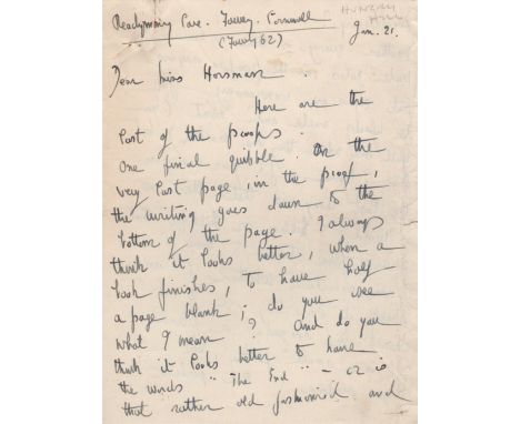 DU MAURIER DAPHNE: (1907-1989) British Author. A good A.L.S., Daphne Browning, four pages, 8vo, Fowey, Cornwall, 21st January