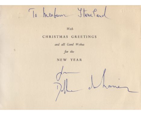 DU MAURIER DAPHNE: (1907-1989) British Author. Vintage signed and inscribed Christmas greetings card, the folding oblong 8vo 