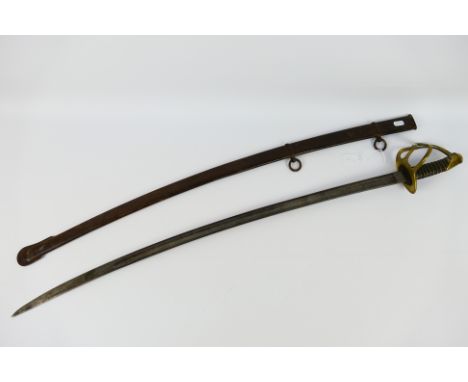An M1840 heavy cavalry sabre, brass guard with leather bound, wire wrapped hilt, ricasso stamped W yde G, 85 cm (l) curved bl