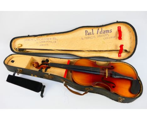 Violin - A Czechoslovakian Stradivarius copy, 60 cm (l), contained in case with bow. [W]