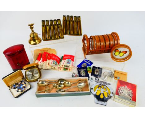 A small quantity of collectables to include Chad Valley pillar box form money bank, trench art, apostle spoons and other. [W]